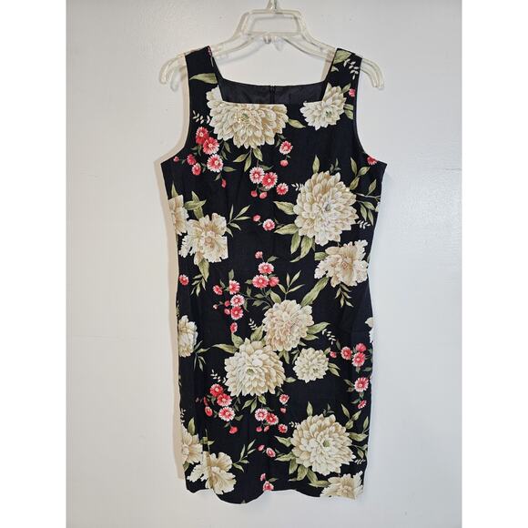 Floral Sequined Sheath Dress SIZE 12 Spring Floral Linen/Rayon Embellished - Picture 1 of 8